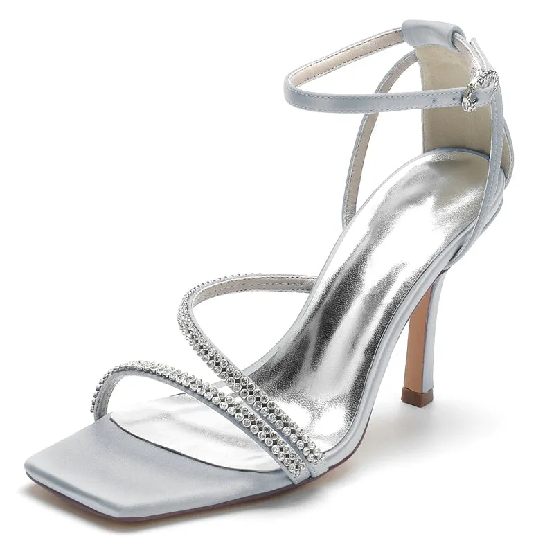 Women's Wedding Shoes Peep Toe High Heel Buckle Bridal Shoes with Crystal Straps