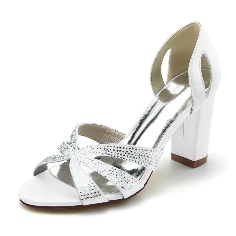 Women's Wedding Shoes Peep Toe High Heel Cross Crystal Straps Classical Bridal Shoes