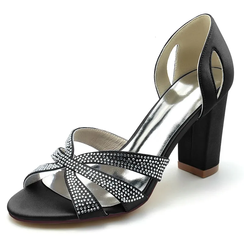 Women's Wedding Shoes Peep Toe High Heel Cross Crystal Straps Classical Bridal Shoes