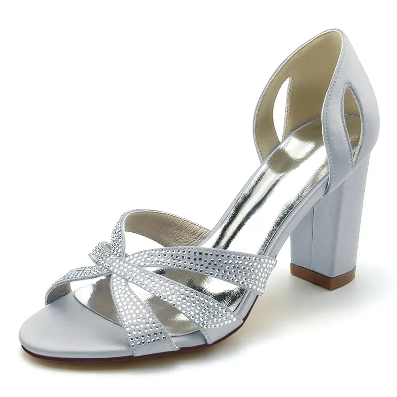 Women's Wedding Shoes Peep Toe High Heel Cross Crystal Straps Classical Bridal Shoes