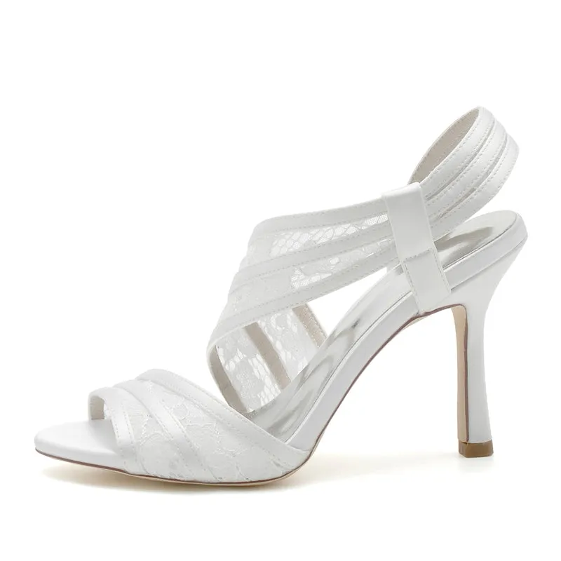 Women's Wedding Shoes Peep Toe High Heel Cross Lace Strap Stylish Bridal Shoes