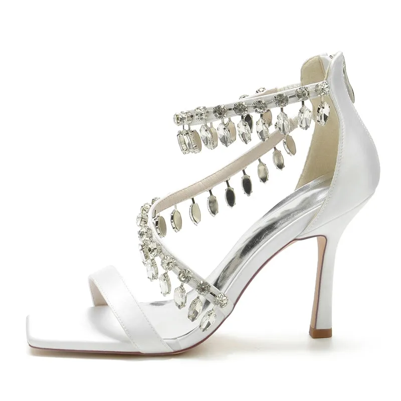 Women's Wedding Shoes Peep Toe Stiletto Heel Exquisite Buckle Bridal Shoes with Rhinestone