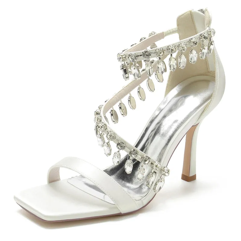 Women's Wedding Shoes Peep Toe Stiletto Heel Exquisite Buckle Bridal Shoes with Rhinestone