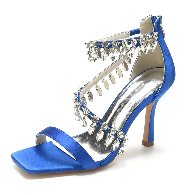 Women's Wedding Shoes Peep Toe Stiletto Heel Exquisite Buckle Bridal Shoes with Rhinestone