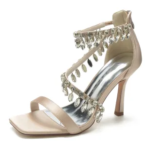 Women's Wedding Shoes Peep Toe Stiletto Heel Exquisite Buckle Bridal Shoes with Rhinestone