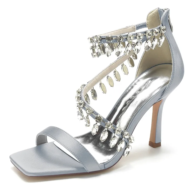 Women's Wedding Shoes Peep Toe Stiletto Heel Exquisite Buckle Bridal Shoes with Rhinestone