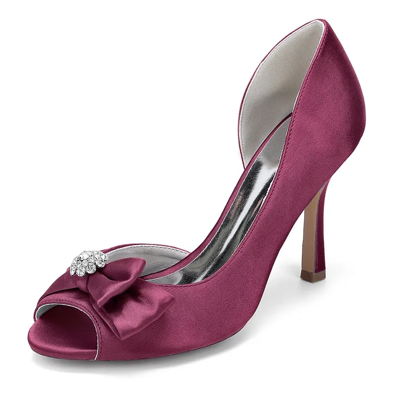 Women's Wedding Shoes Stiletto Heel Opened Toe Bow Bridal Shoes with Rhinestones