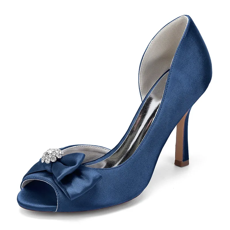 Women's Wedding Shoes Stiletto Heel Opened Toe Bow Bridal Shoes with Rhinestones