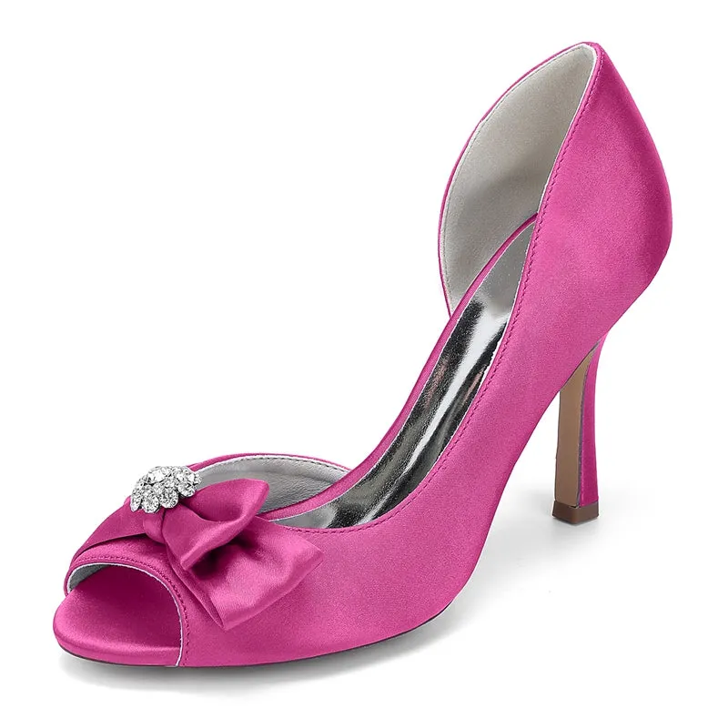 Women's Wedding Shoes Stiletto Heel Opened Toe Bow Bridal Shoes with Rhinestones