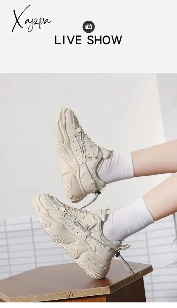 Xajzpa - Sneakers Women Spring Chunky Sneakers New Design Quality Woman Shoes Thick Sole Platform Sneakers Ladies Sport Shoes