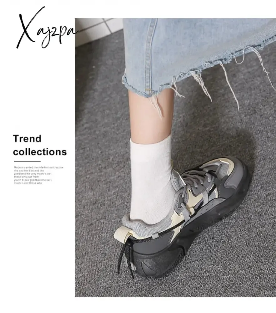 Xajzpa - Sneakers Women Spring Chunky Sneakers New Design Quality Woman Shoes Thick Sole Platform Sneakers Ladies Sport Shoes