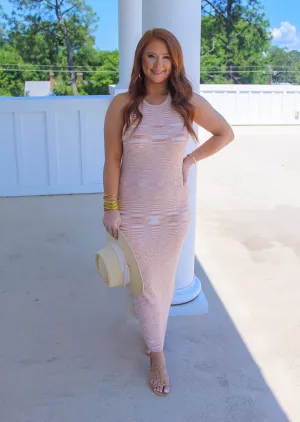 Yarn Halter Neck Fitted Midi Dress